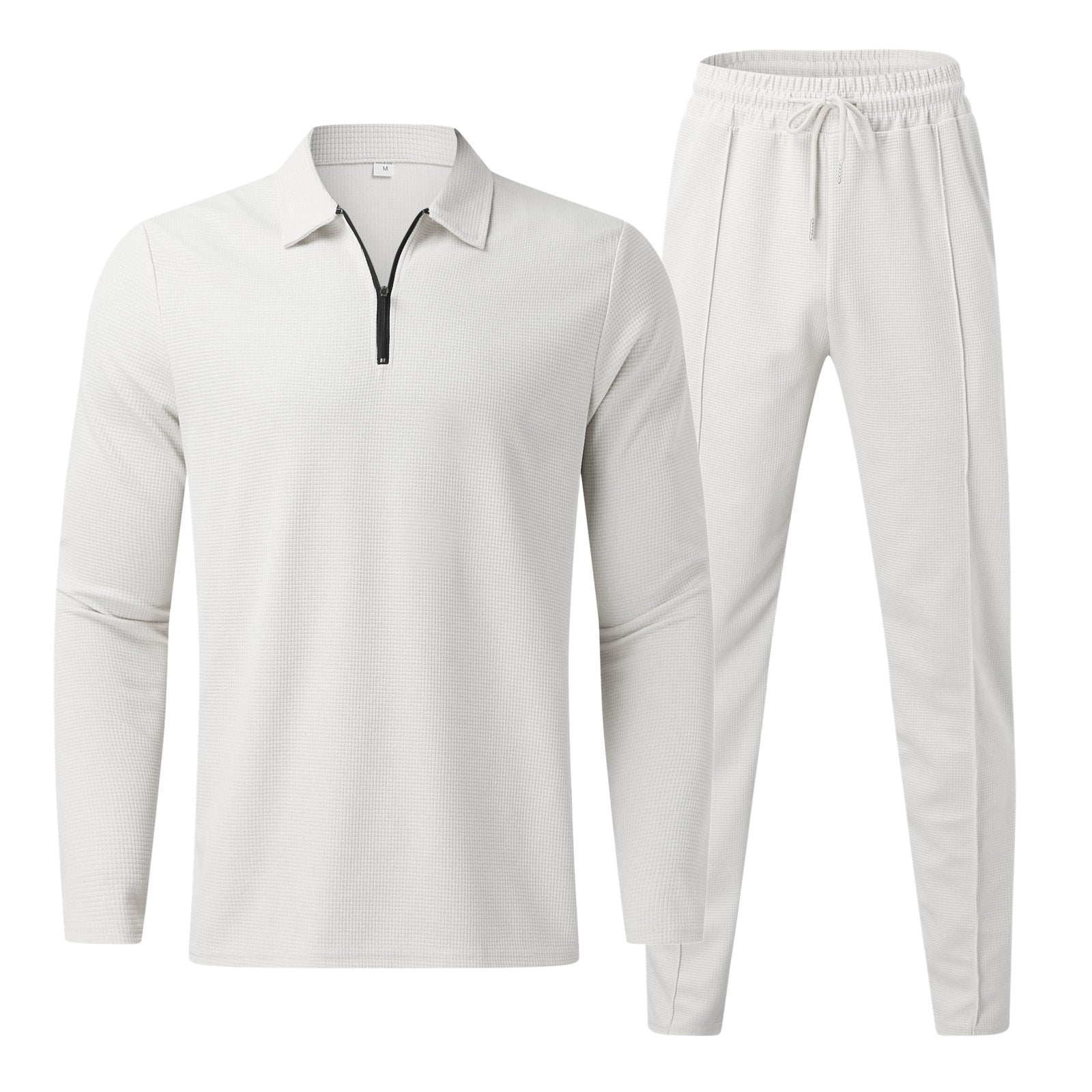 Herren-Trainingsanzug, weiß, Langarm, Reißverschluss, Jogginghose, Sportbekleidung, bequem.