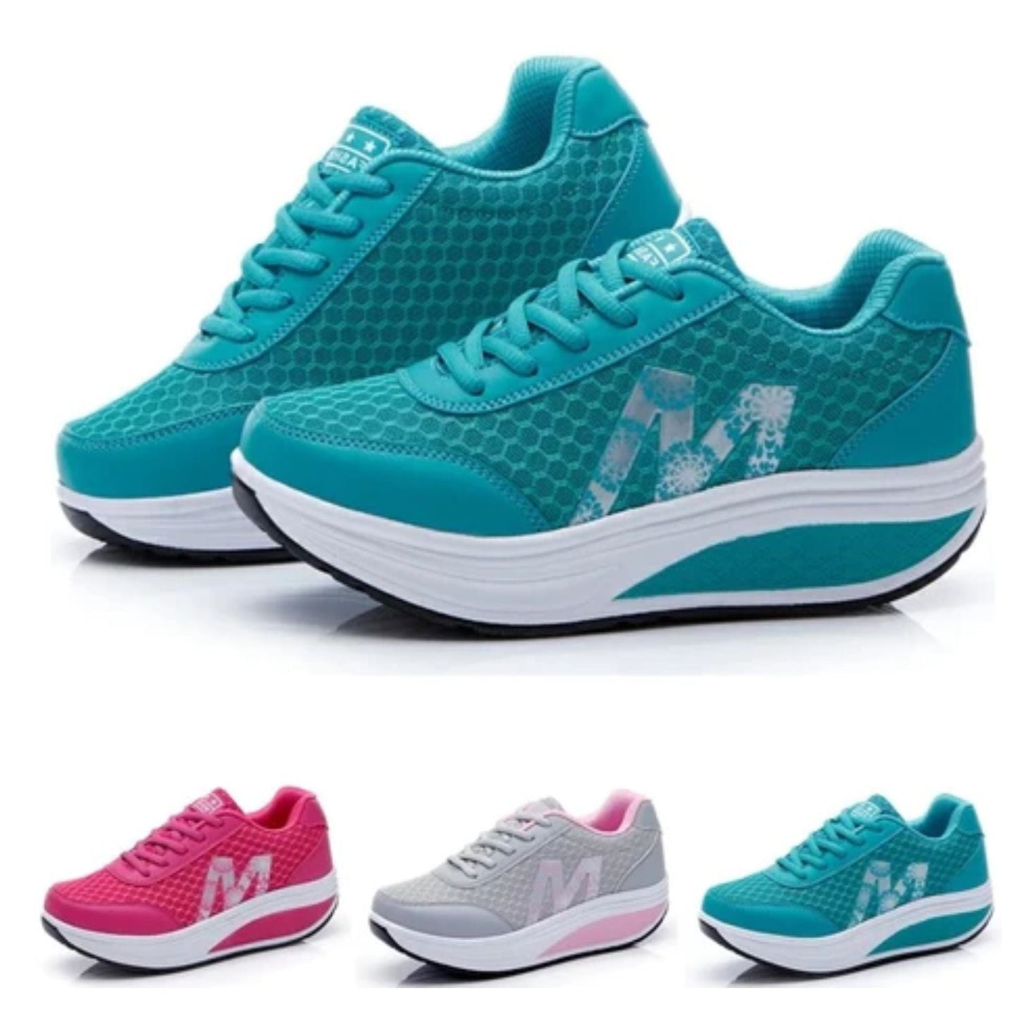 Damen-Sneaker mit gepolsterter Sohle, türkis, atmungsaktiv, bequem, modisch