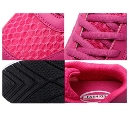 Pinkfarbene Sportschuhe mit gepolsterter Sohle, atmungsaktivem Mesh und rutschfester Gummisohle.