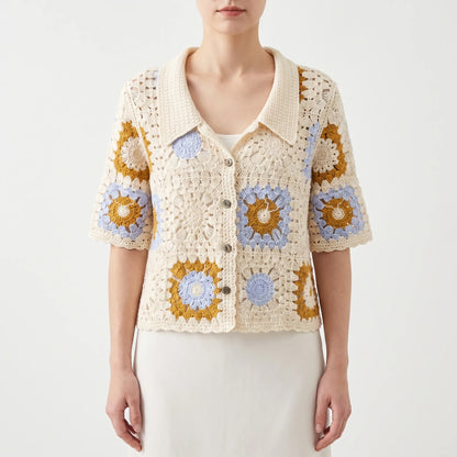 Short-Sleeved Crochet Cardigan -  Celia
