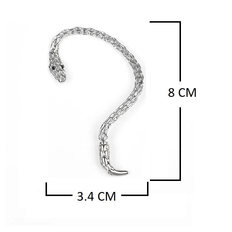 Silberner Schlangen-Ohrring, 8 cm lang, 3,4 cm breit, modisches Accessoire, Schmuckdesign.