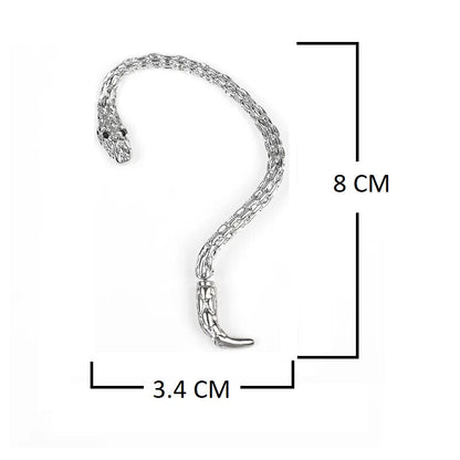 Silberner Schlangen-Ohrring, 8 cm lang, 3,4 cm breit, modisches Accessoire, Schmuckdesign.