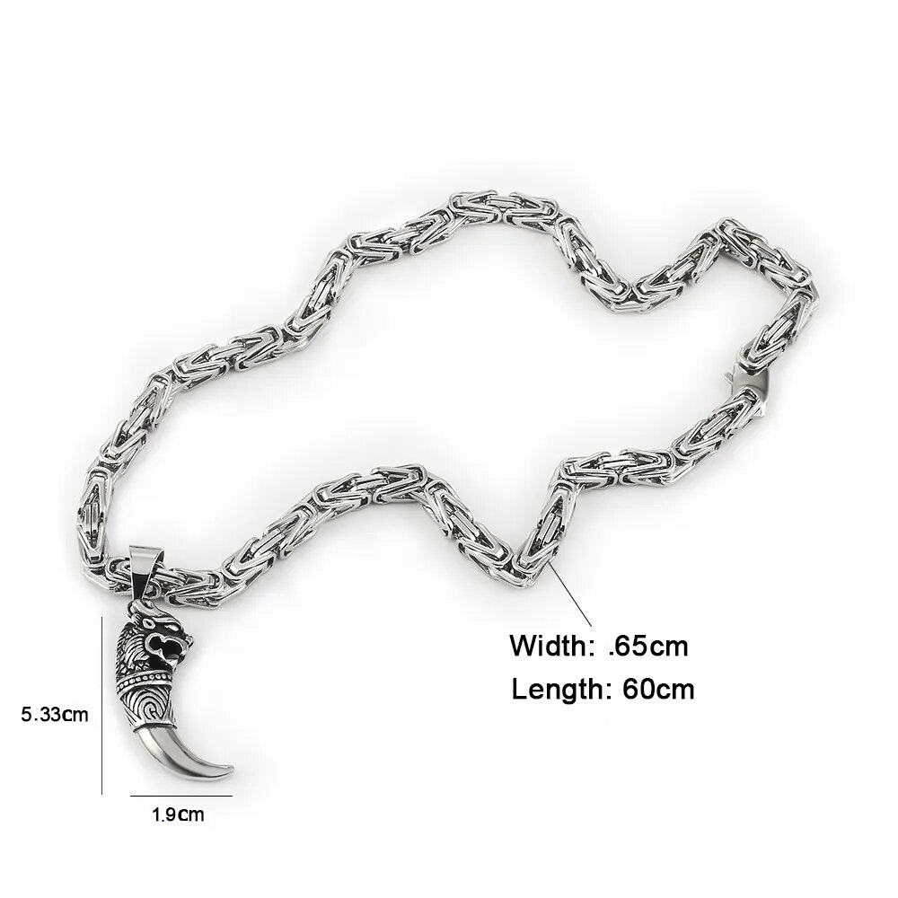 Silberne Wikingerkette mit Wolfskopf-Anhänger, 60cm Länge, 0,65cm Breite, Herren-Schmuck.