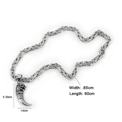 Silberne Wikingerkette mit Wolfskopf-Anhänger, 60cm Länge, 0,65cm Breite, Herren-Schmuck.
