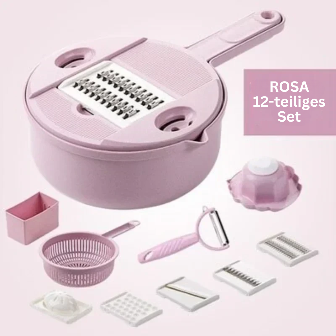 Rosa Gemüseschneider 12-teiliges Set, multifunktional, Küchenhelfer, Edelstahlklingen.