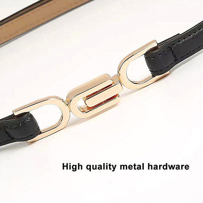 Schwarzer verstellbarer Gürtel mit goldener Metallschnalle, hochwertiges Accessoire.