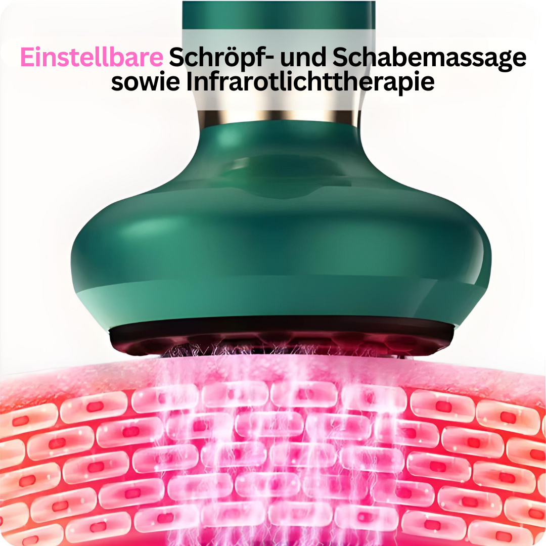 Grünes Massagegerät mit Infrarotlichttherapie für Schröpf- und Schabemassage.