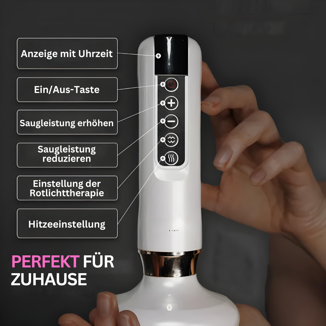 Weißes Massagegerät mit Display und Bedienelementen, ideal für Rotlichttherapie zu Hause.