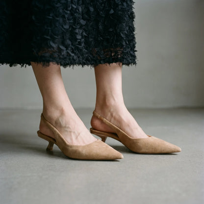 Slingback Sandaler Med Spetsig Tå Och Låg Klack - Carrie
