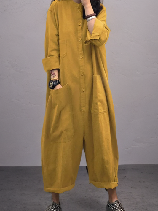 Översize jumpsuit i bomull och linne med långa ärmar – Amara