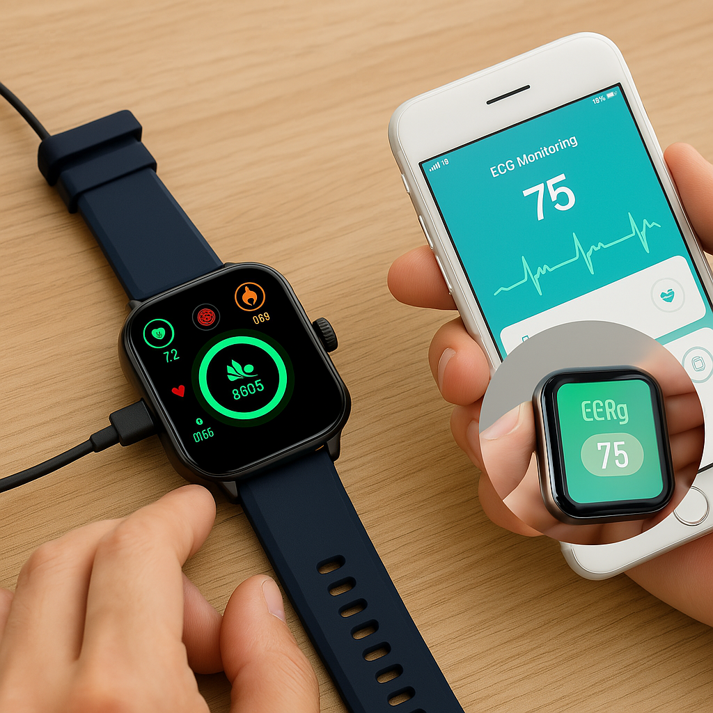 Smartklocka för hälsa och träning – EKG, blodtryck, pulsmätning – kompatibel med iOS och Android