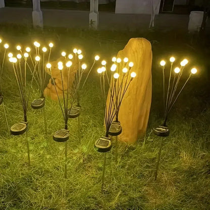 Solarbetriebene Gartenleuchten mit Erdspieß, warmweißes Licht, energiesparend, wetterfest.