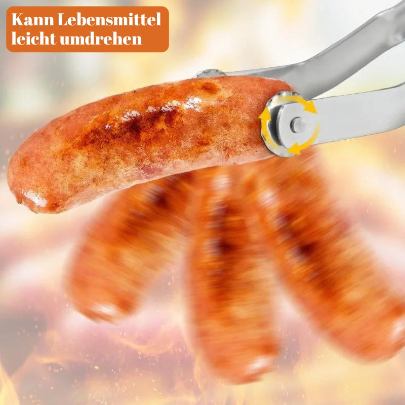 Grillzange hält gebratene Wurst, Edelstahl, Küchenzubehör, BBQ, Kochen, Lebensmittelzange.
