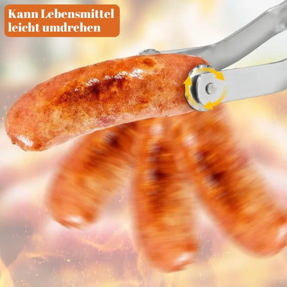 Grillzange hält gebratene Wurst, Edelstahl, Küchenzubehör, BBQ, Kochen, Lebensmittelzange.