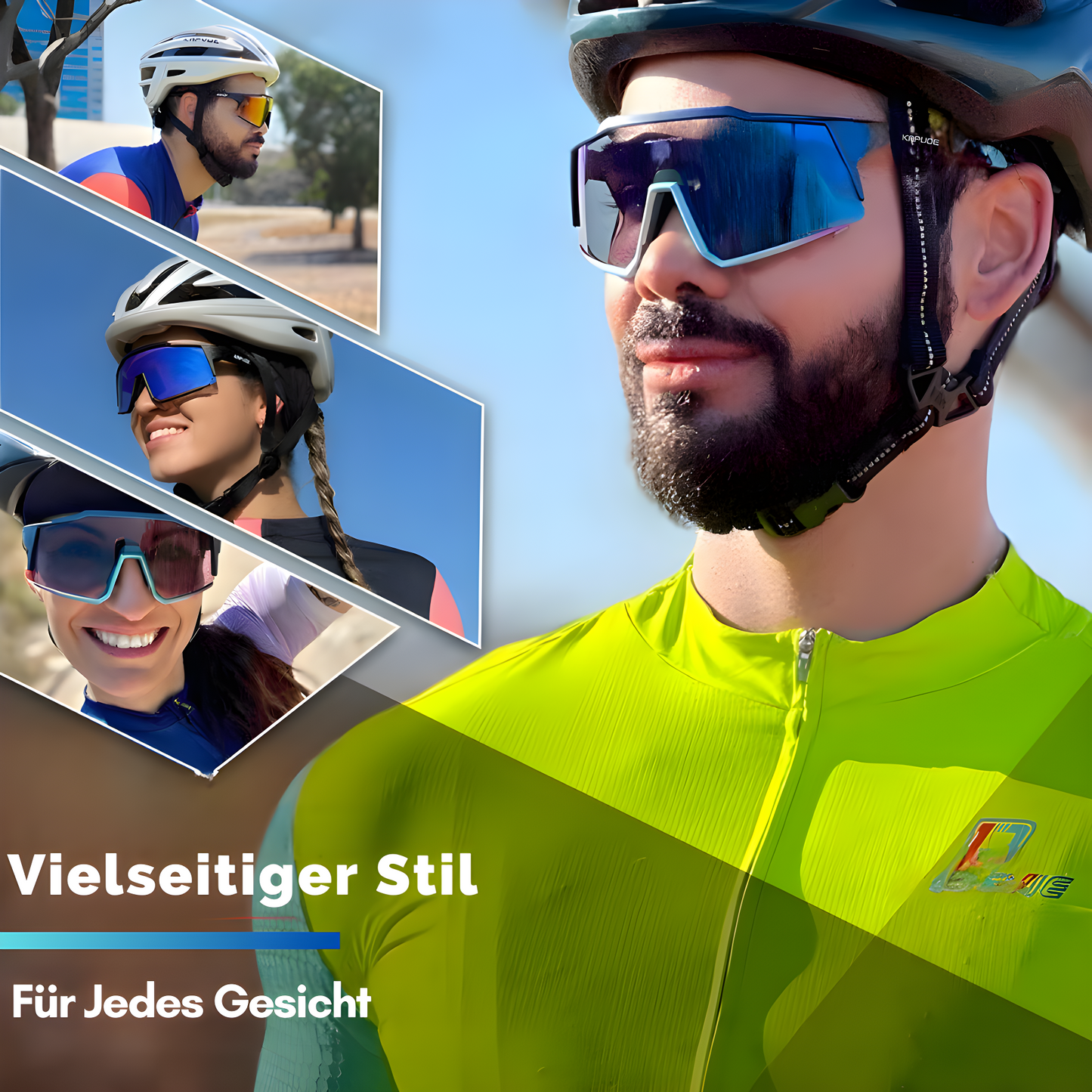 Männer-Sonnenbrille, blau, sportlich, UV-Schutz, Radfahren, Outdoor, stilvoll, vielseitig.