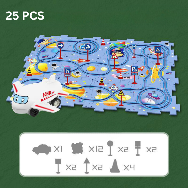 Kinder-Spielmatte mit Weltraumdesign, 25-teilig, blau, Puzzle-Teile, Lernspielzeug.