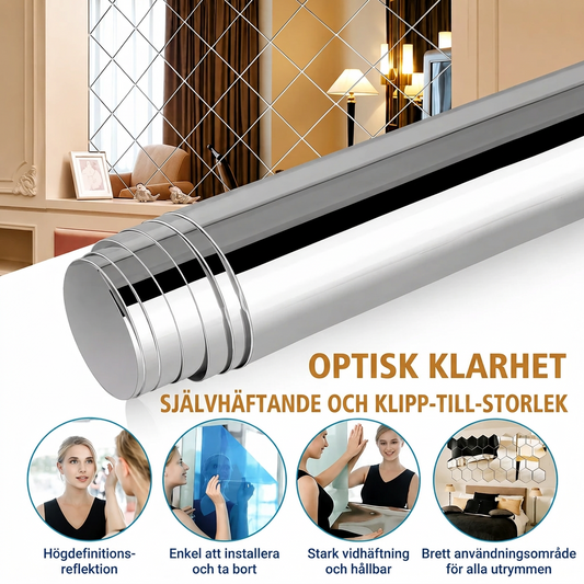 Självhäftande spegelfilm | Splittersäker & kan klippas till | Kristallklar