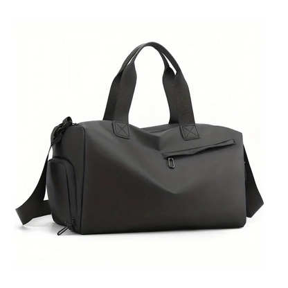 Schwarze wasserdichte Sporttasche mit Schuhfach, robustes Design, ideal für Fitness und Reisen.