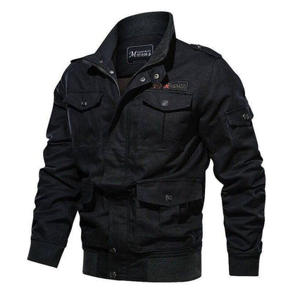 Schwarze Herren-Militärjacke, Baumwolle, Pilotstil, Frühling Herbst, große Größe.