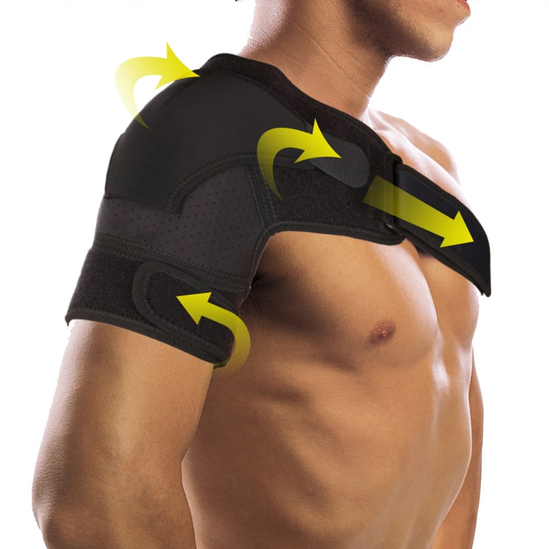 Schulterbandage schwarz, verstellbar, für Stabilität und Unterstützung bei Verletzungen.