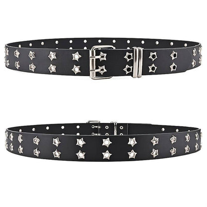 Schwarzer Ledergürtel mit silbernen Sternnieten, modisches Accessoire, Unisex.