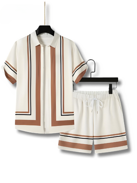 Tvådelad set med randig tryck kortärmad tröja och shorts - Mateo