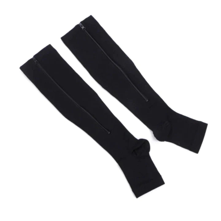 Schwarze Kompressionsstrümpfe mit Reißverschluss, Unisex, zur Schmerzlinderung, elastisch.