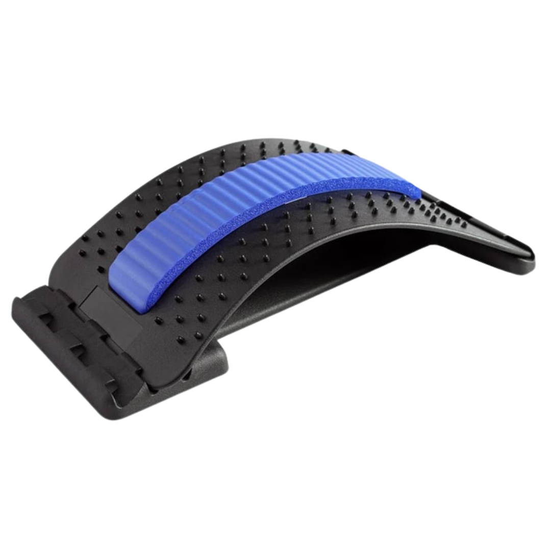 Rückenstrecker mit blauer Polsterung, verstellbar, für Rückenschmerzen, Fitnessgerät.