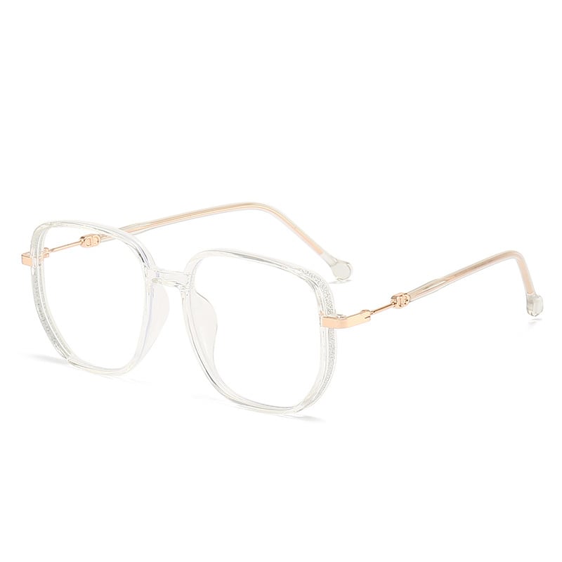 Transparente Anti-Blaulicht-Lesebrille, quadratisch, goldene Bügel, Unisex-Design