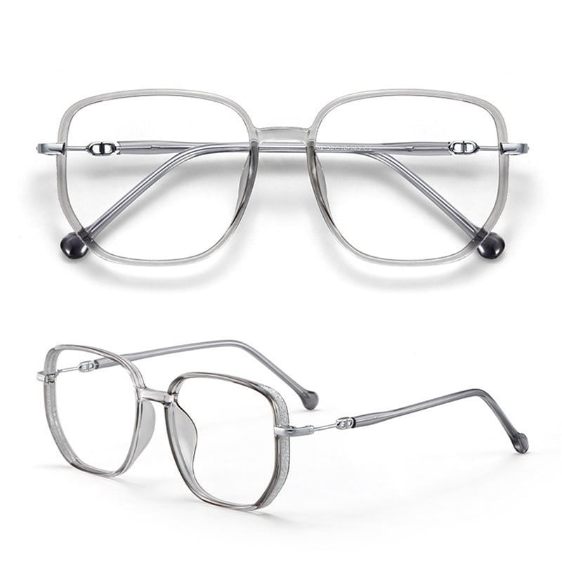 Stylische Anti-Blaulicht-Lesebrille, transparent, quadratisch, Metallrahmen, unisex.