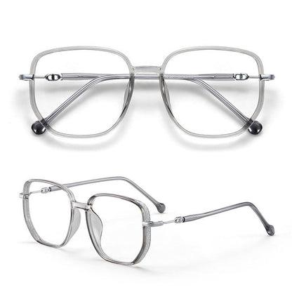Stylische Anti-Blaulicht-Lesebrille, transparent, quadratisch, Metallrahmen, unisex.