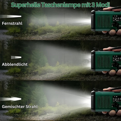 Superhelle grüne Taschenlampe mit 3 Modi: Fernstrahl, Abblendlicht, Gemischter Strahl.