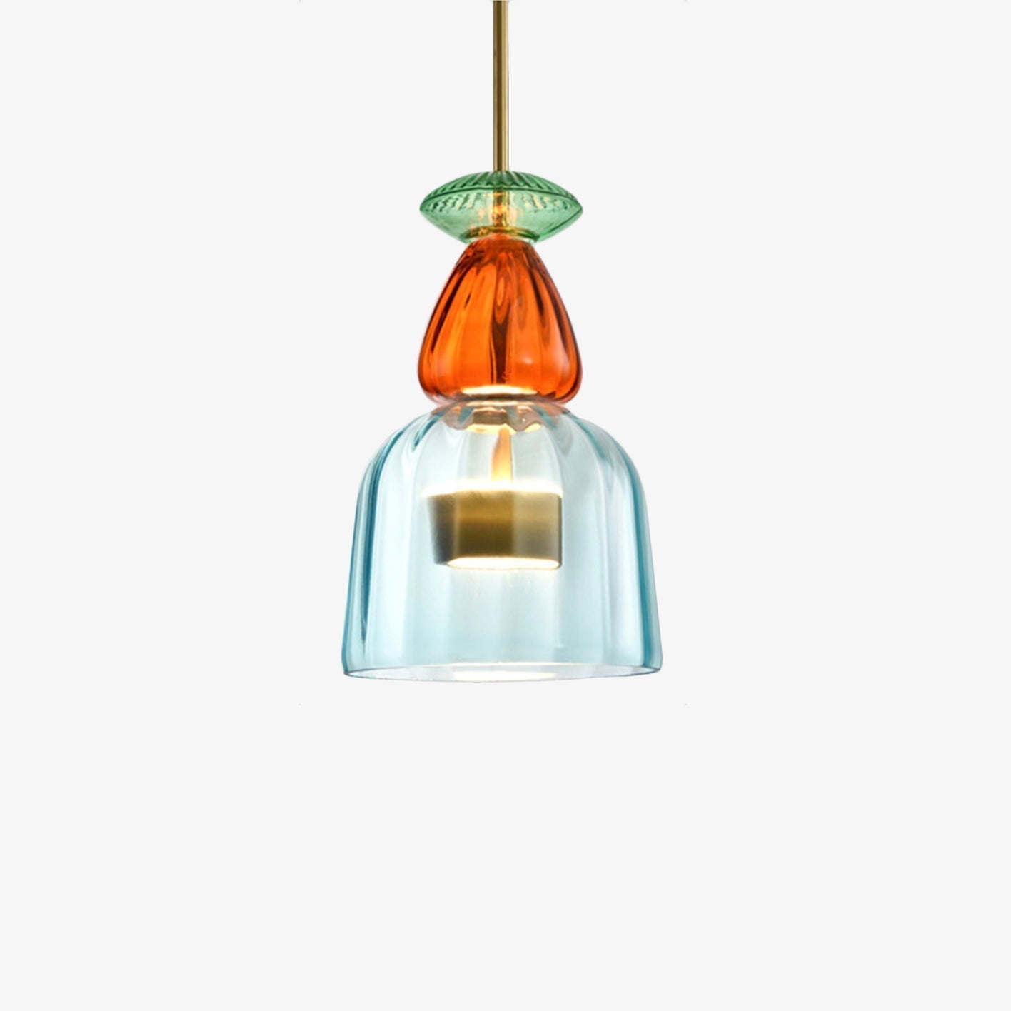 Bunte Glas-Hängelampe, modernes Design, LED, grün-orange-blau, Inneneinrichtung.