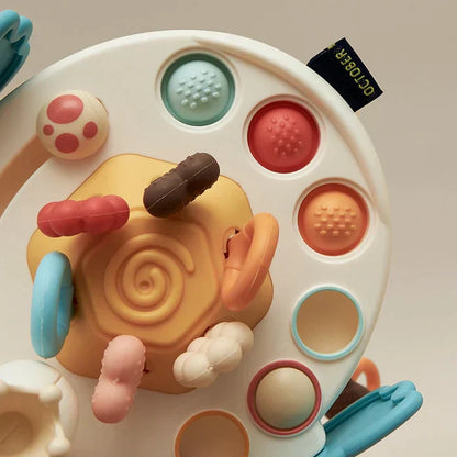 Bunter Silikon-Ziehtier für Babys, Montessori-Spielzeug, sensorische Entwicklung, BPA-frei.