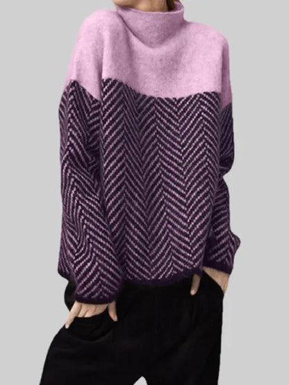 Damenpullover, lila-rosa, halbhoher Kragen, Strick, Herbst/Winter, koreanische Mode.