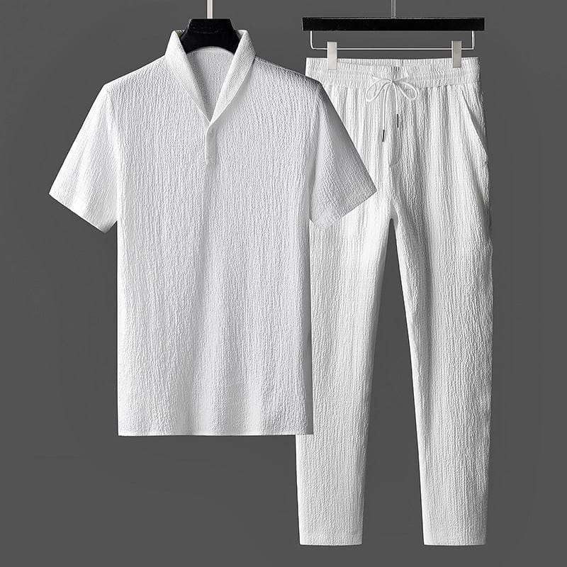 Weißer Herren-Shortsleeve-Anzug aus Baumwolle, lässig, atmungsaktiv, Sommermode.