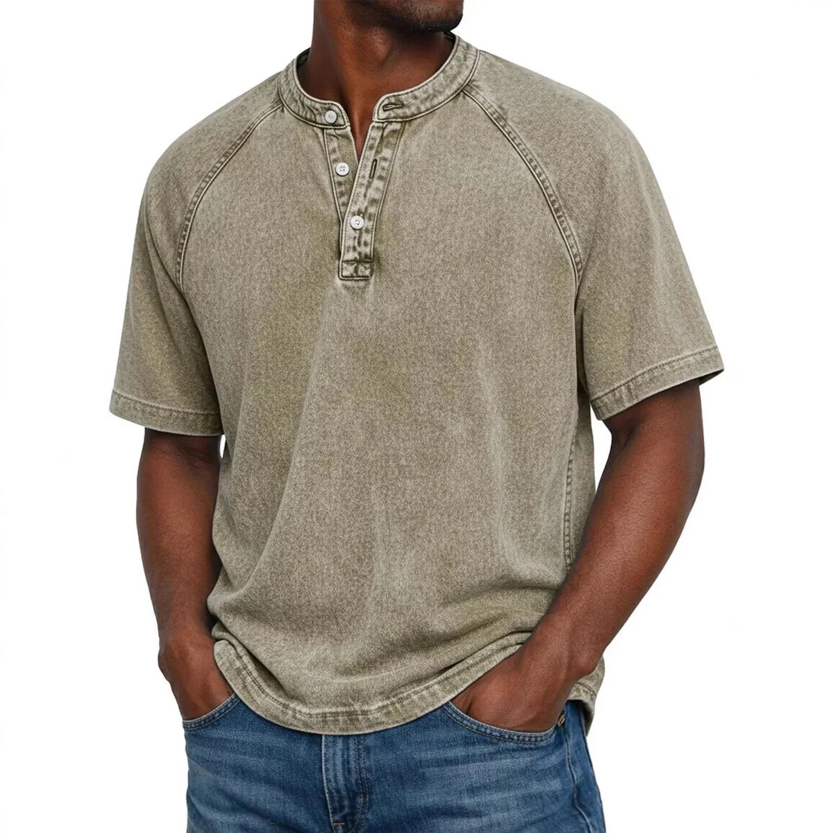 Men's Short-Sleeve Henley | Vintage Washed Button Tee 9
