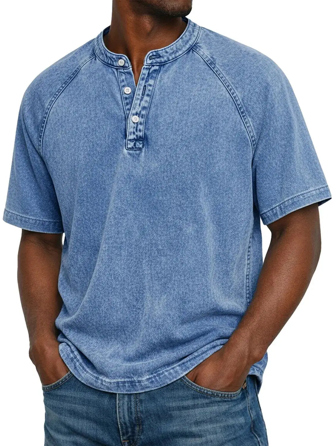 Men's Short-Sleeve Henley | Vintage Washed Button Tee 11