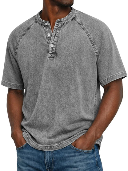 Men's Short-Sleeve Henley | Vintage Washed Button Tee 13