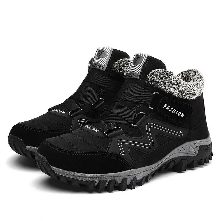 Schwarze thermische Schuhe, gefüttert, rutschfest, Outdoor-Winterschuhe für Herren.