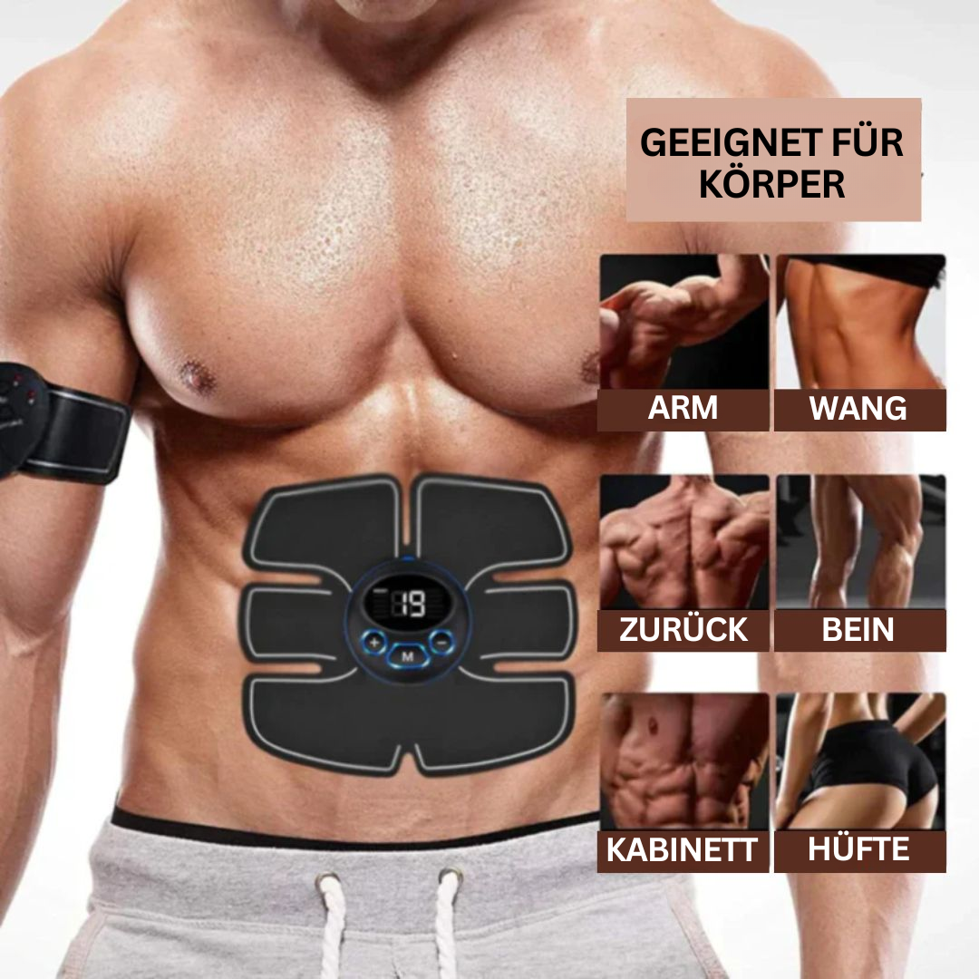 Muskelsimulator für Bauchtraining, EMS-Gerät, schwarz, Fitness, Muskelstimulation, Männer.