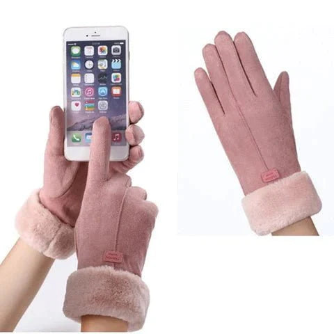 Touchscreen-Compatible Winter Gloves With Plush Trim - Debra