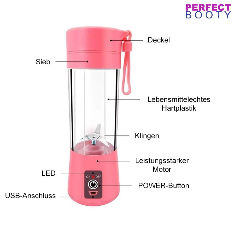 Tragbarer rosa USB-Mixer, elektrischer Entsafter, lebensmittelechtes Hartplastik, leistungsstark.