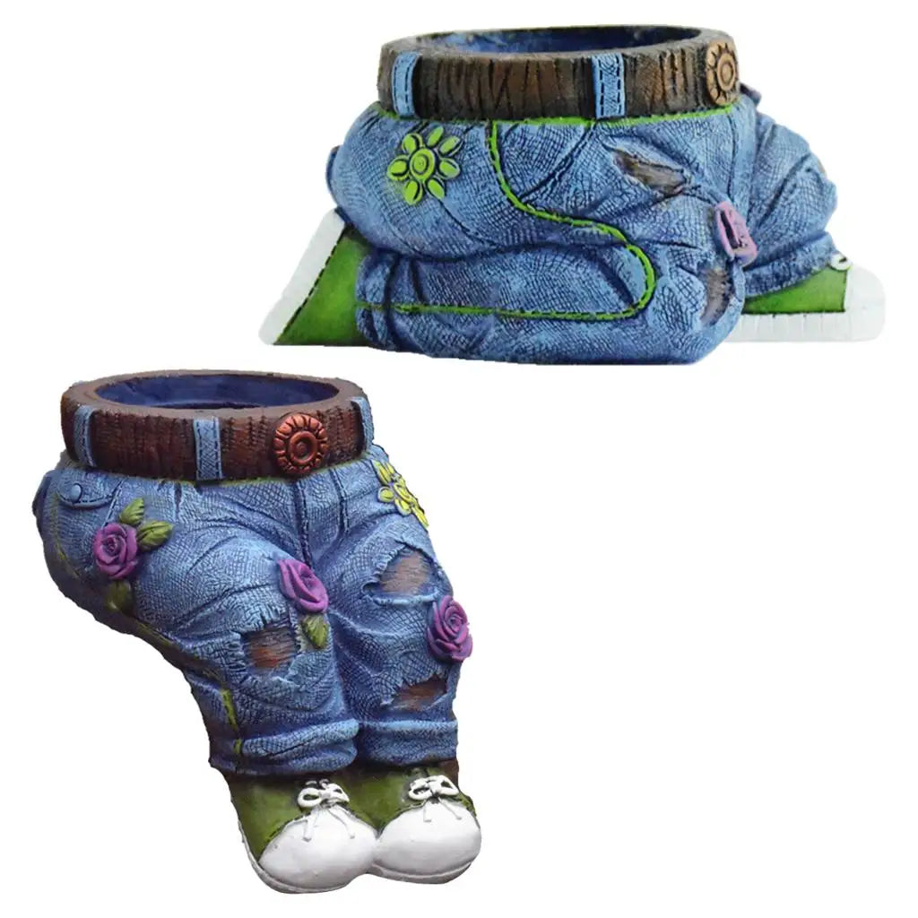 Blumentopf Jeans-Design Harz, kleine Sukkulenten, Garten-Dekoration, blau, kreativ, skulptural