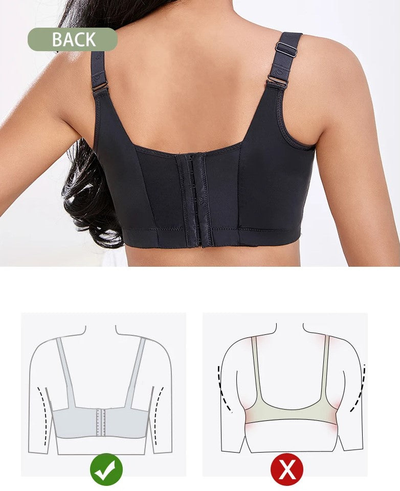 Damen-Rückenstütz-BH, schwarz, verstellbare Träger, nahtlos, bequem, Rückenansicht