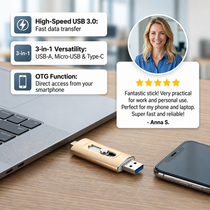 3-in-1 USB Flash Drive | USB 3.0 High-Speed with Type-C & OTG Adapter 2