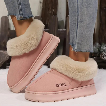 Damen Hausschuhe rosa, Kunstfell, rutschfest, warm, Winter, bequem, modisch, Sport-Stil.