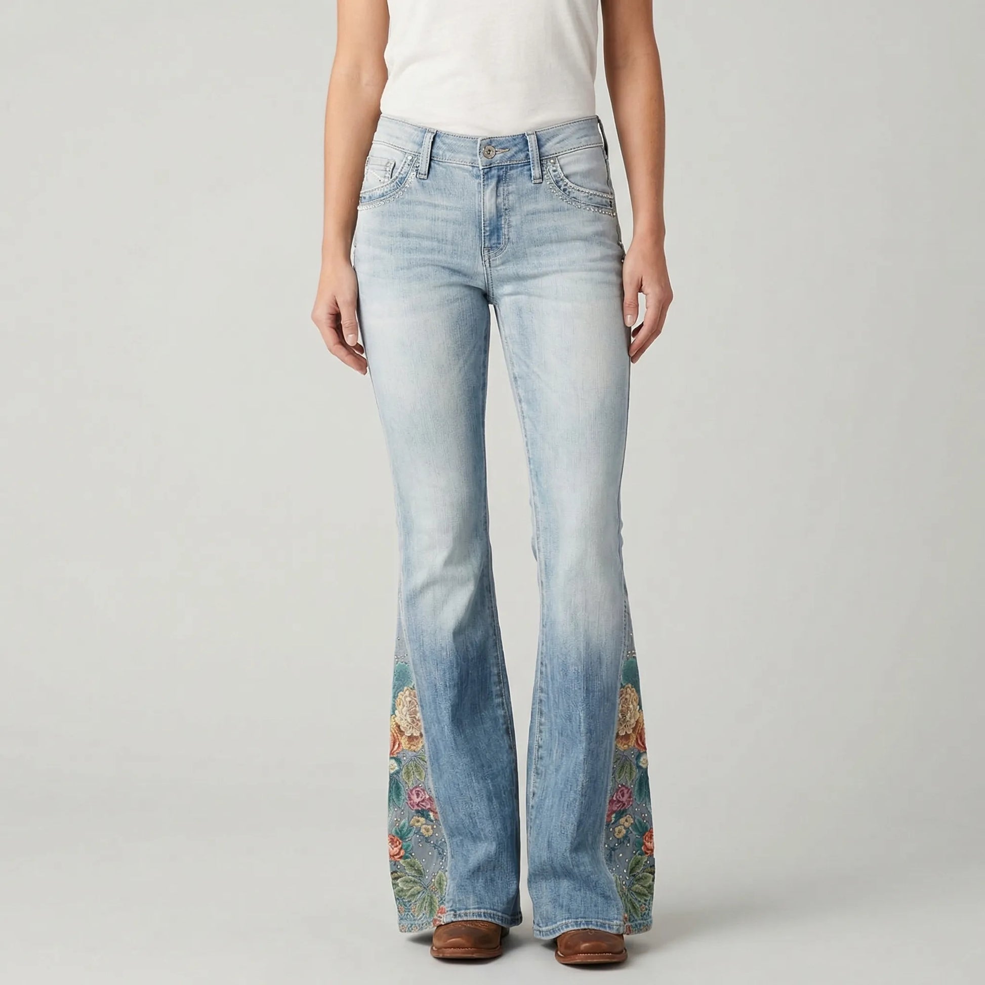 Uitlopende Jeans Met Bloemenprint - Janie