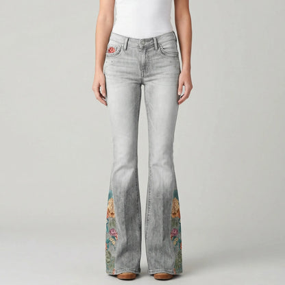 Uitlopende Jeans Met Bloemenprint - Janie