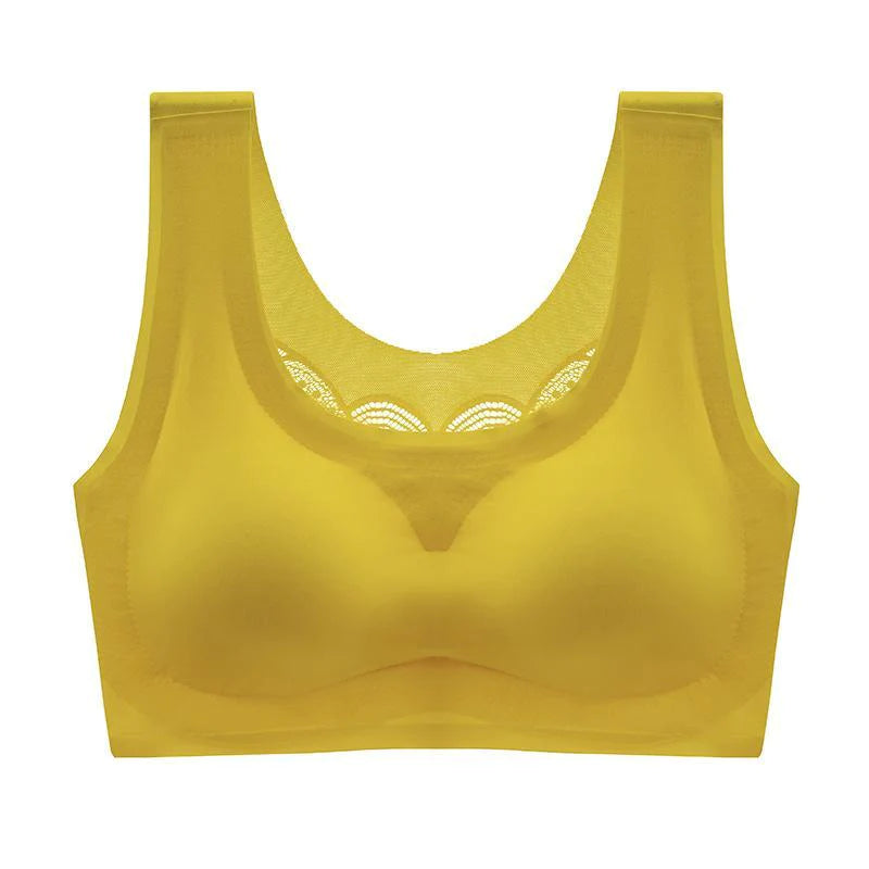 Gelber ultradünner Oversize-BH aus Eisseide, nahtlos, bequem, Damenunterwäsche.